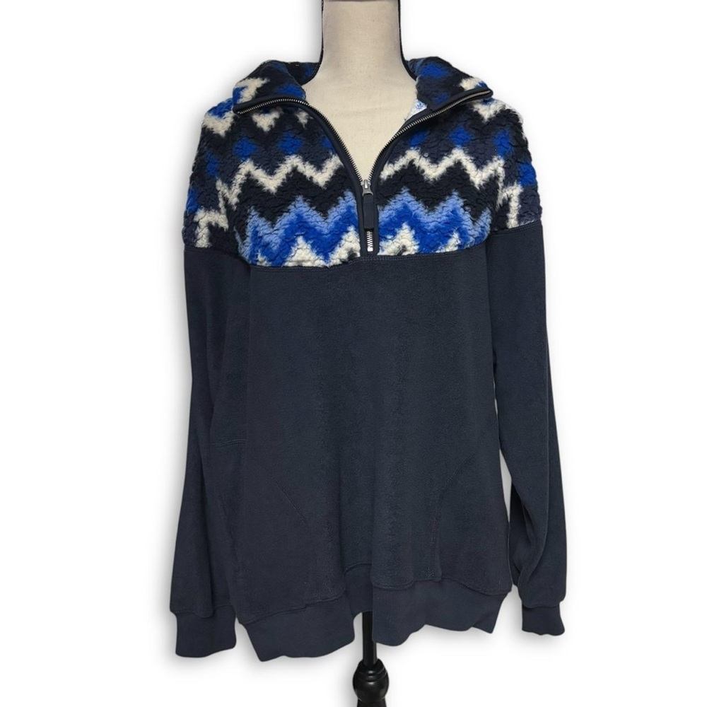 NWT Aerie Cozy Blue Chevron Half Zip Hoodie